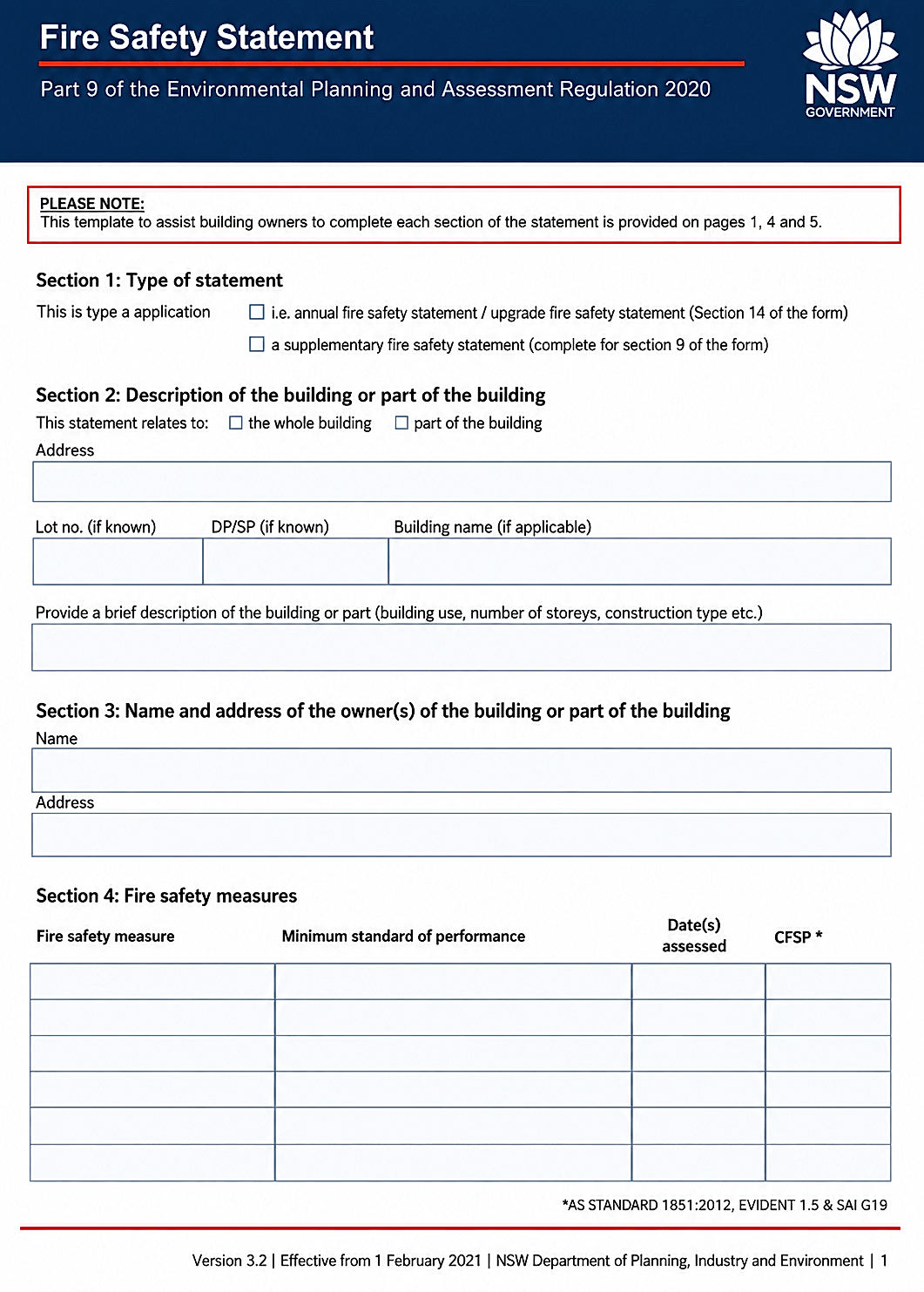 Hand writing on Fire Safety Statement form