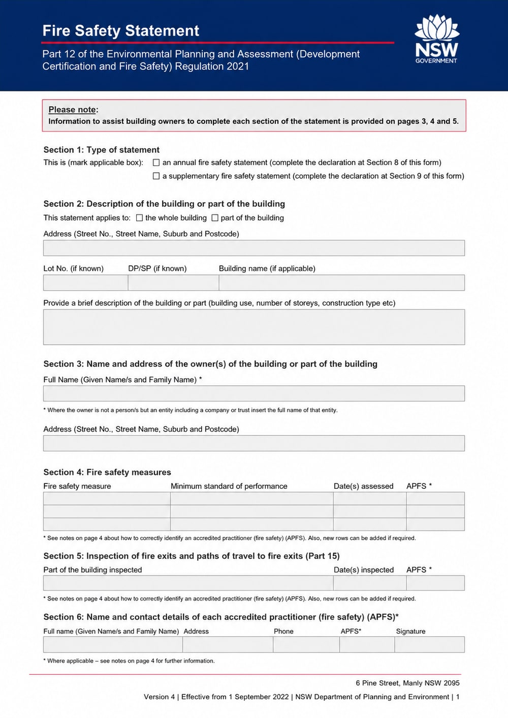 Annual Fire Safety Statement — page 1 of 5